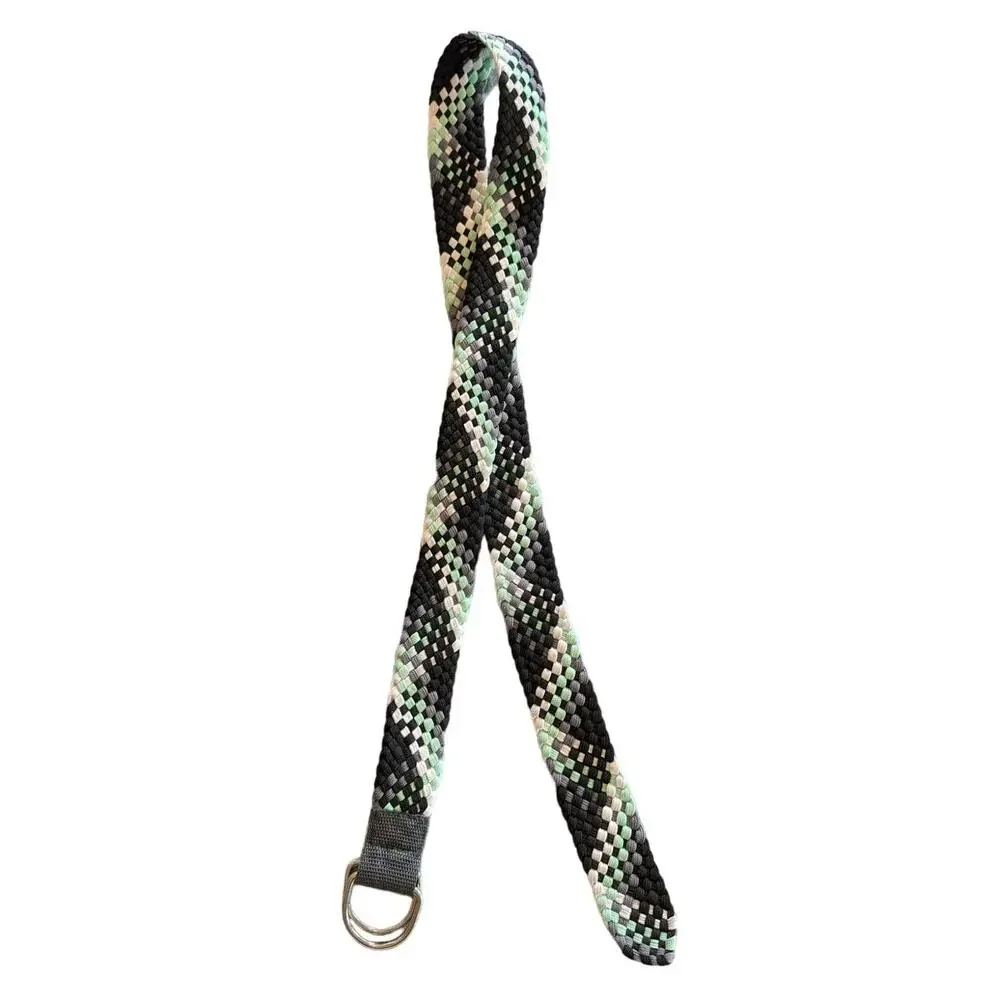 Vintage Belt Mens Rope Woven D Ring Y2K Black White Gray Green Large Preppy